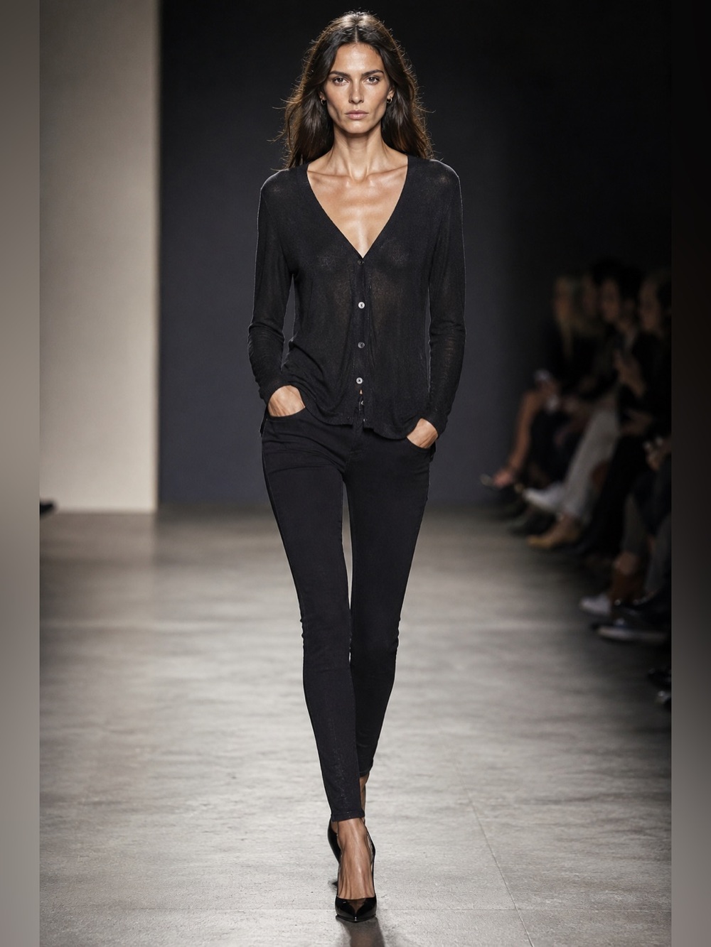 D.Exterior black viscose button down cardigan